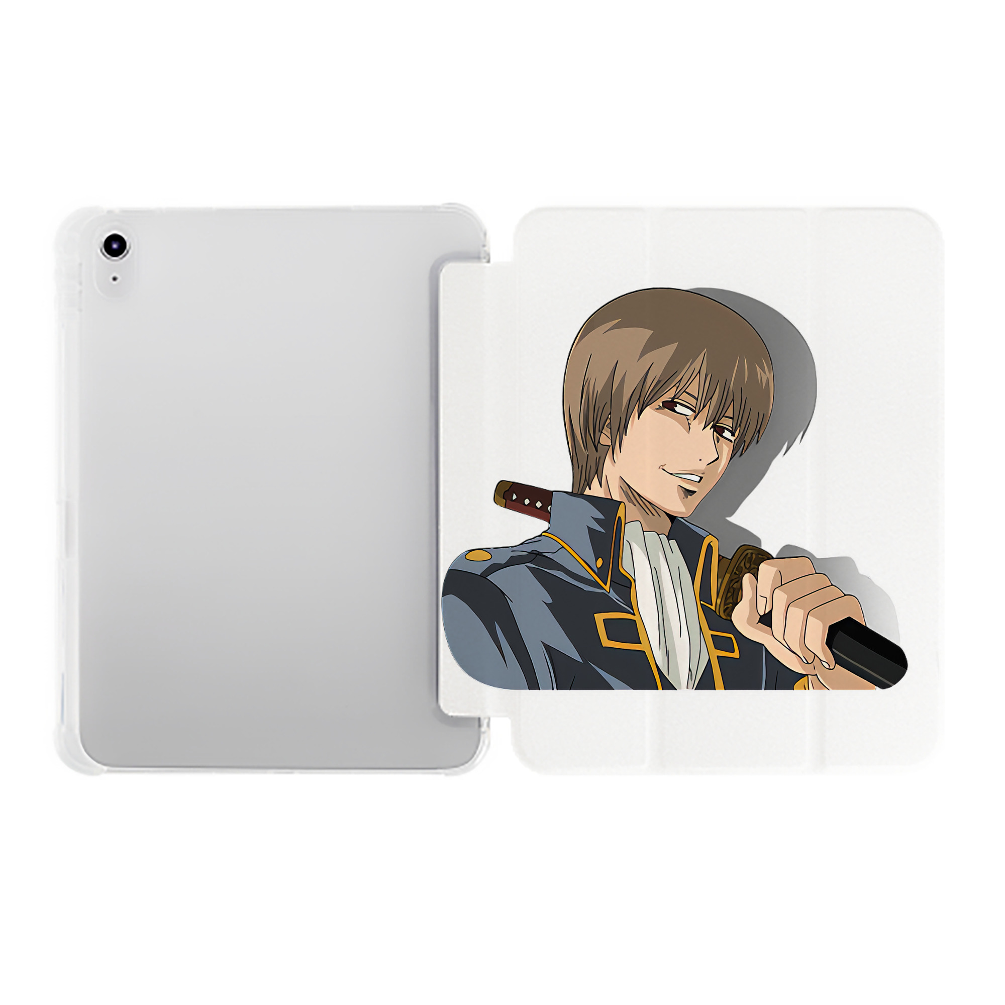 （画像用） ぎんたま 坂田銀時（さかたぎんとき） 神楽 志村新八（しむら しんぱち） GINTAMA Sakata Gintoki Kagura Shimura Shinpachi IPad ケース ペン収納付き 三つ折りスタンド PUレザー×シリコン 対応機種9.5/10.5/10.9インチ